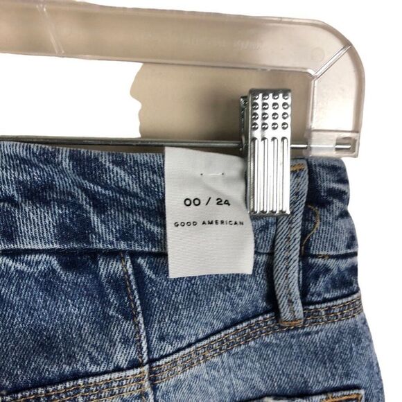 Good American 00 Good 90’s Icon Straight Leg High Rose Distressed Knee Jeans in - Picture 6 of 10